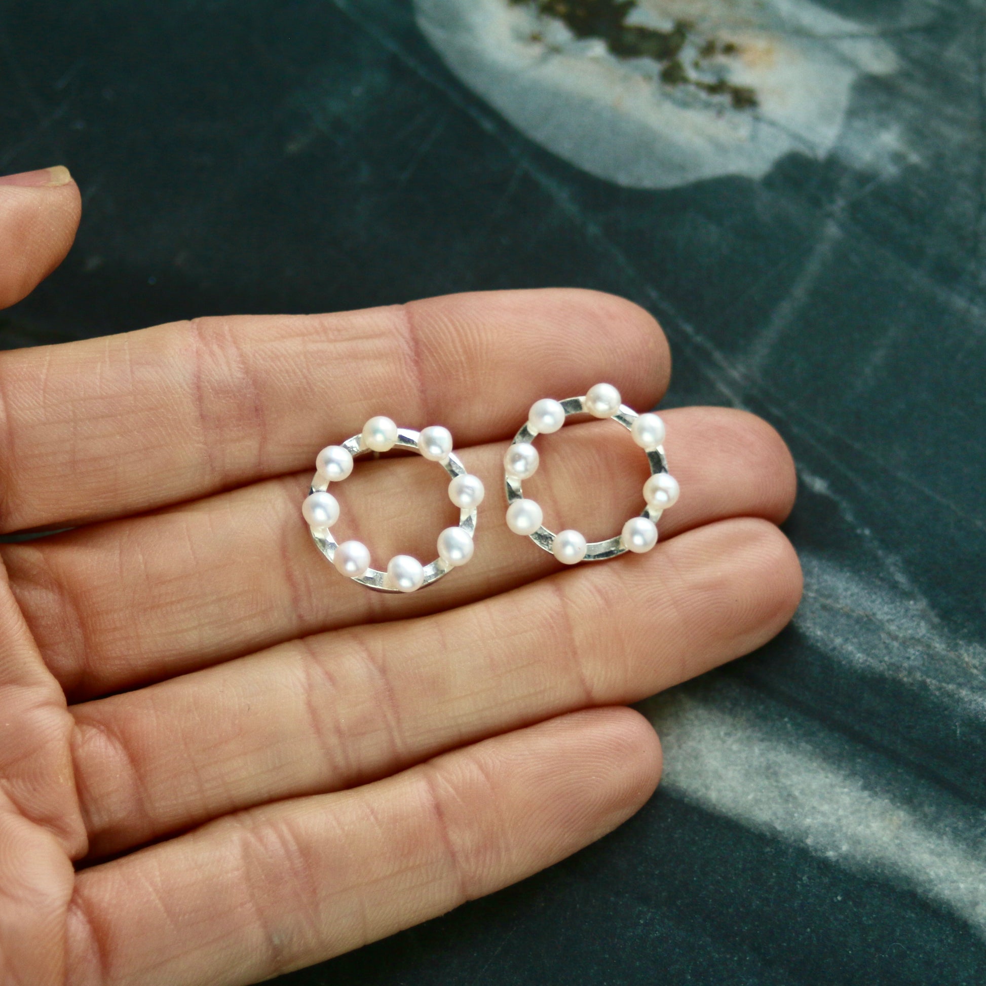 Pearl Silver Circle Studs image 3