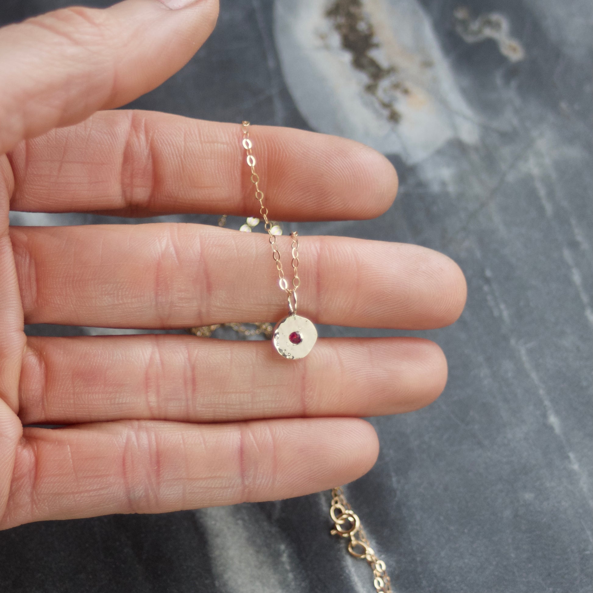 Ruby & Recycled Solid 9ct Yellow Gold Pebble Pendant Necklace image 2