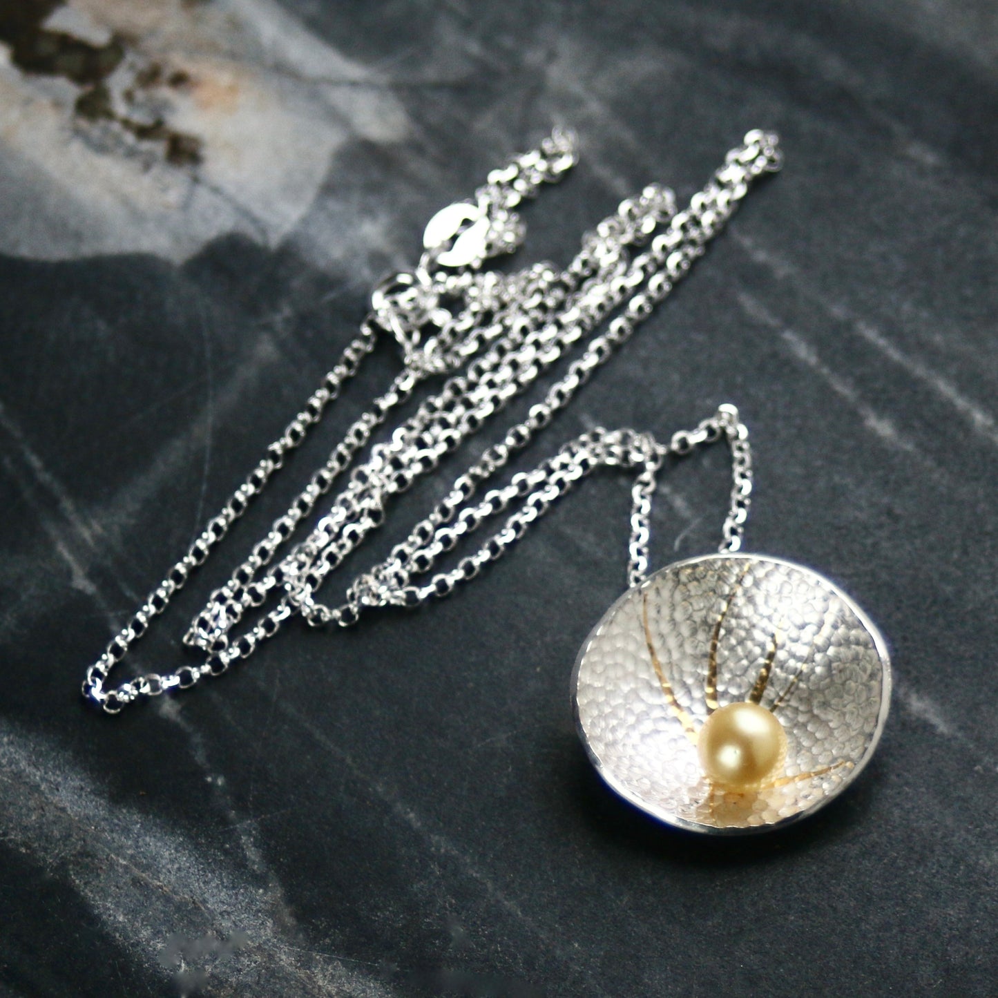 Akoya Pearl Silver & Gold Textured Pendant image 6