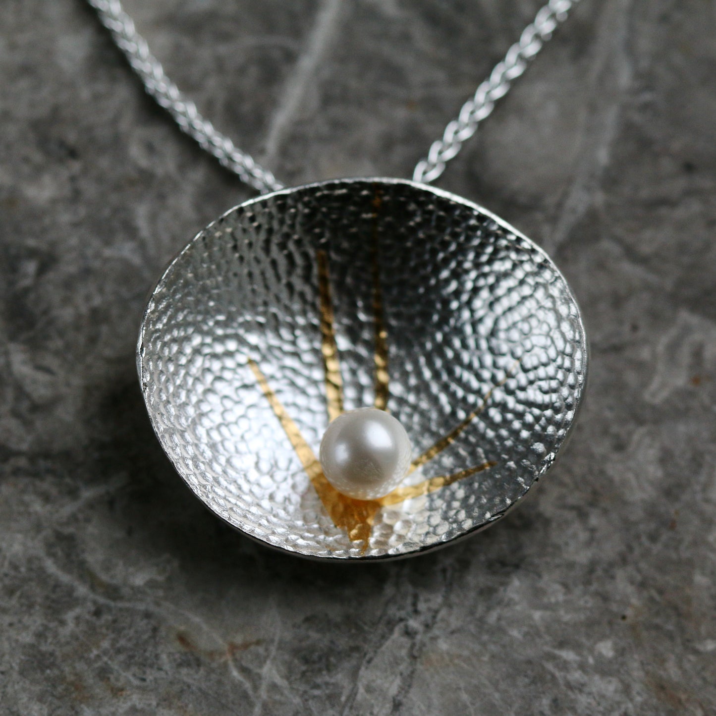 Silver and Gold Keum Boo & Pearl Pendant Necklace image 4