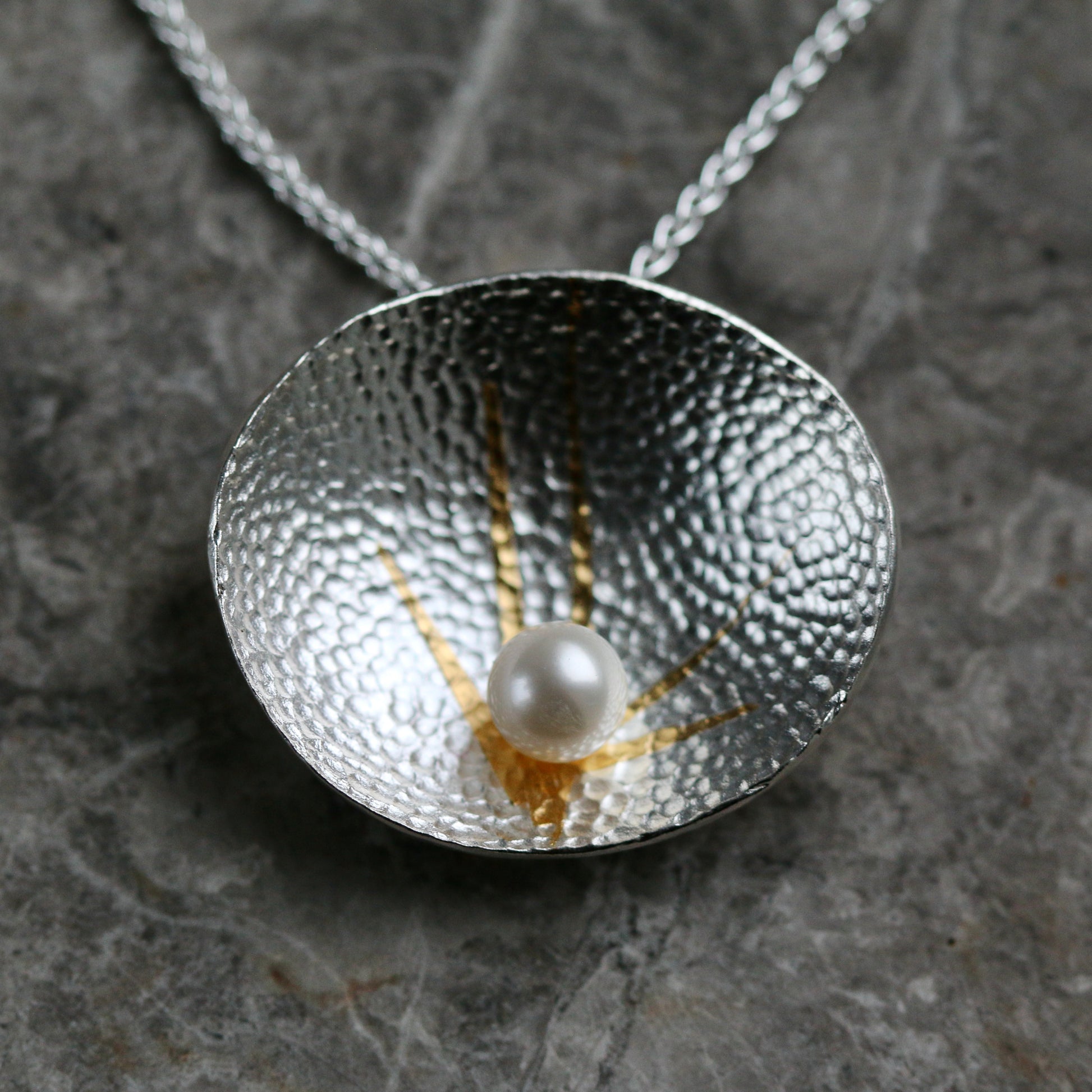 Silver and Gold Keum Boo & Pearl Pendant Necklace image 4