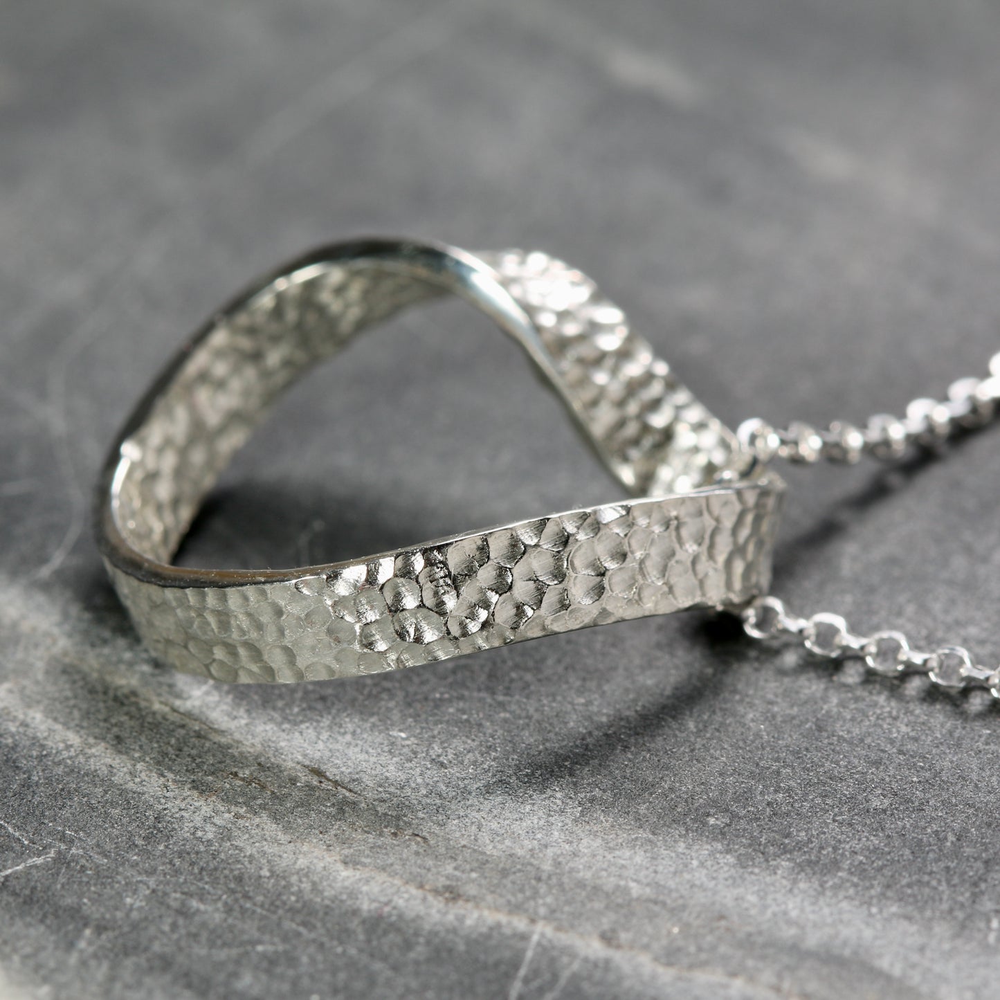 Silver Textured Möbius Twist Ribbon Pendant image 1