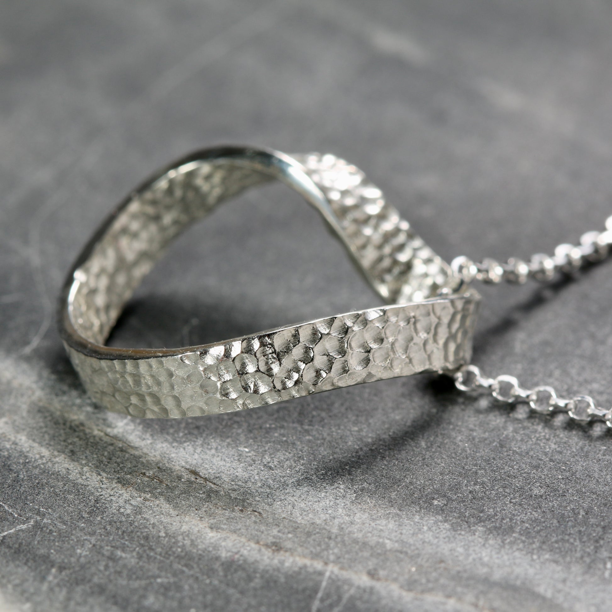Silver Textured Möbius Twist Ribbon Pendant image 1