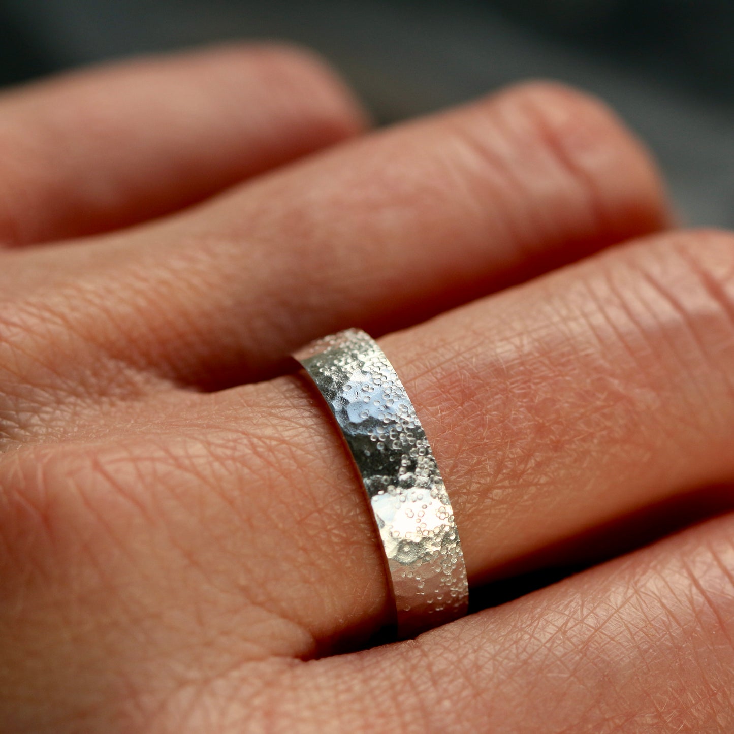 Silver Stipple Textured 5mm Wide Ring image 5