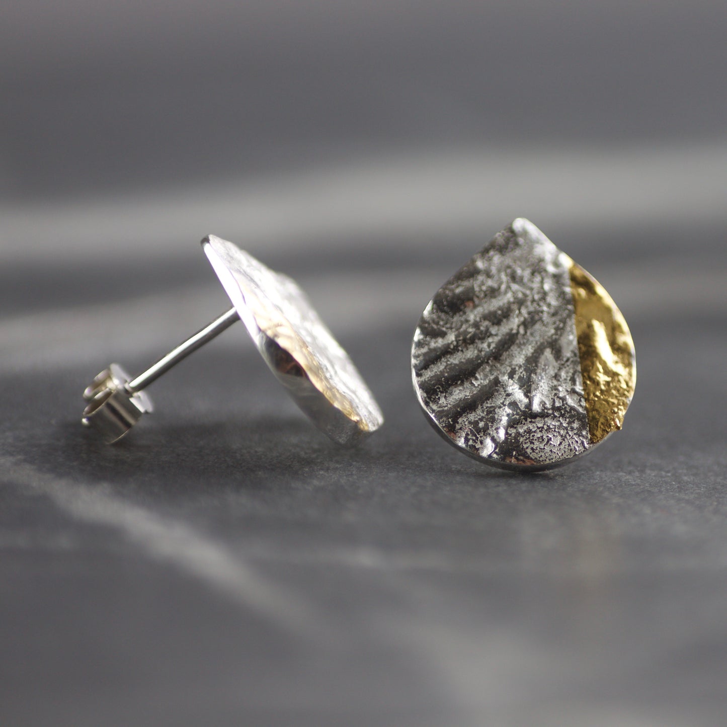 LC Silver & Gold Keum Boo Teardrop Stud Earrings image 4