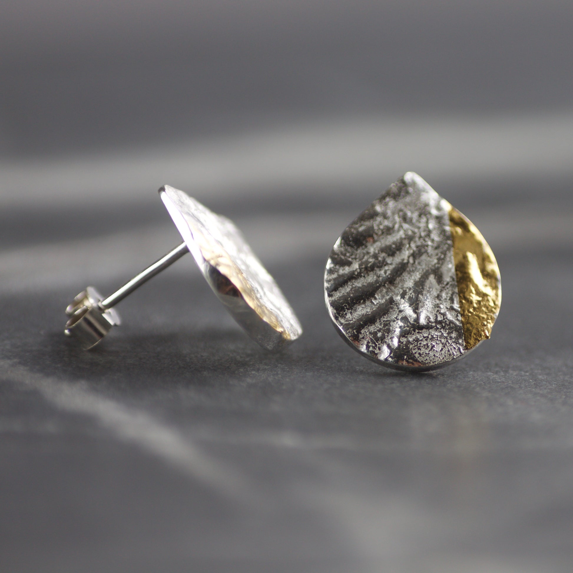 LC Silver & Gold Keum Boo Teardrop Stud Earrings image 4