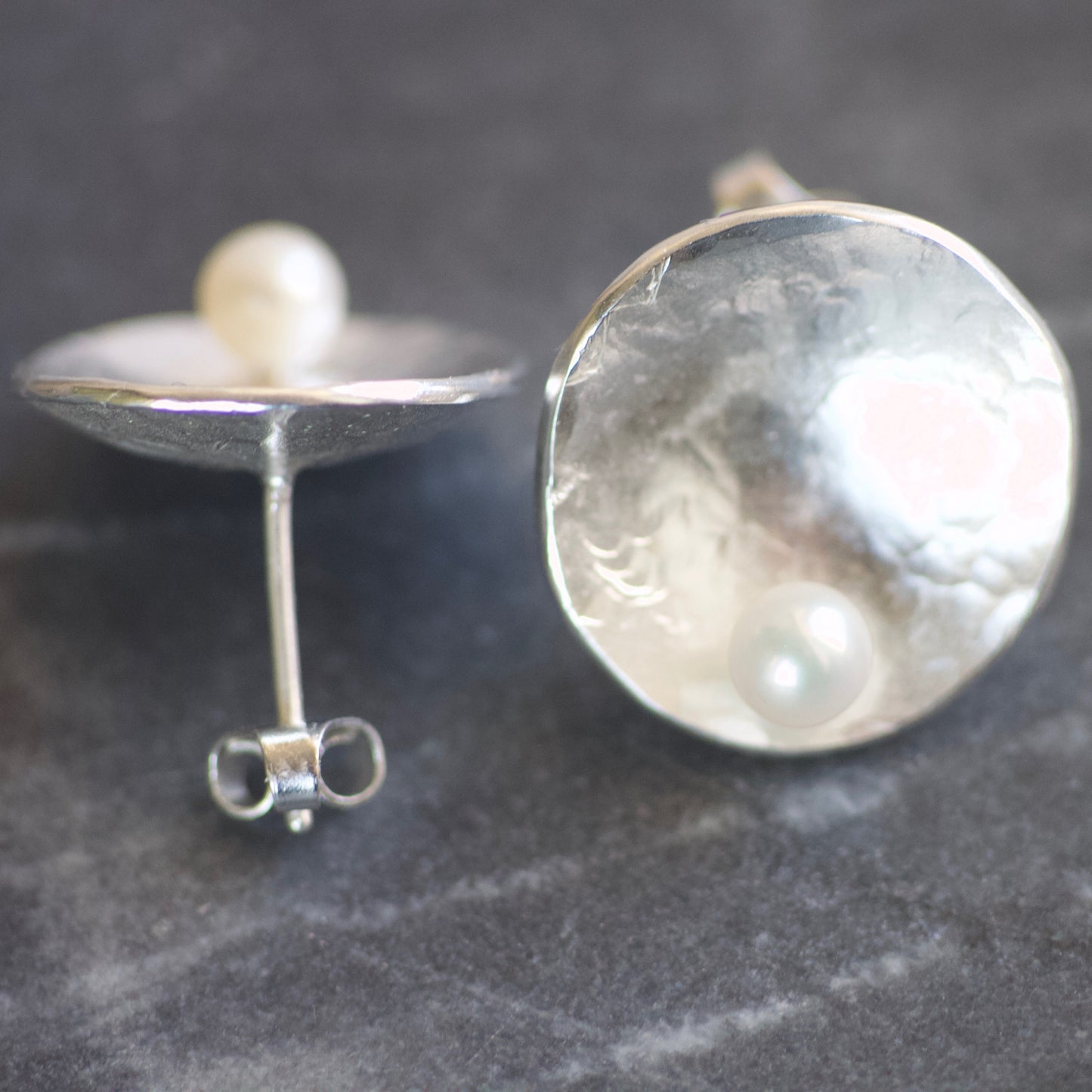 GEOM Pearl & Recycled Sterling Silver Stud Earrings image 3