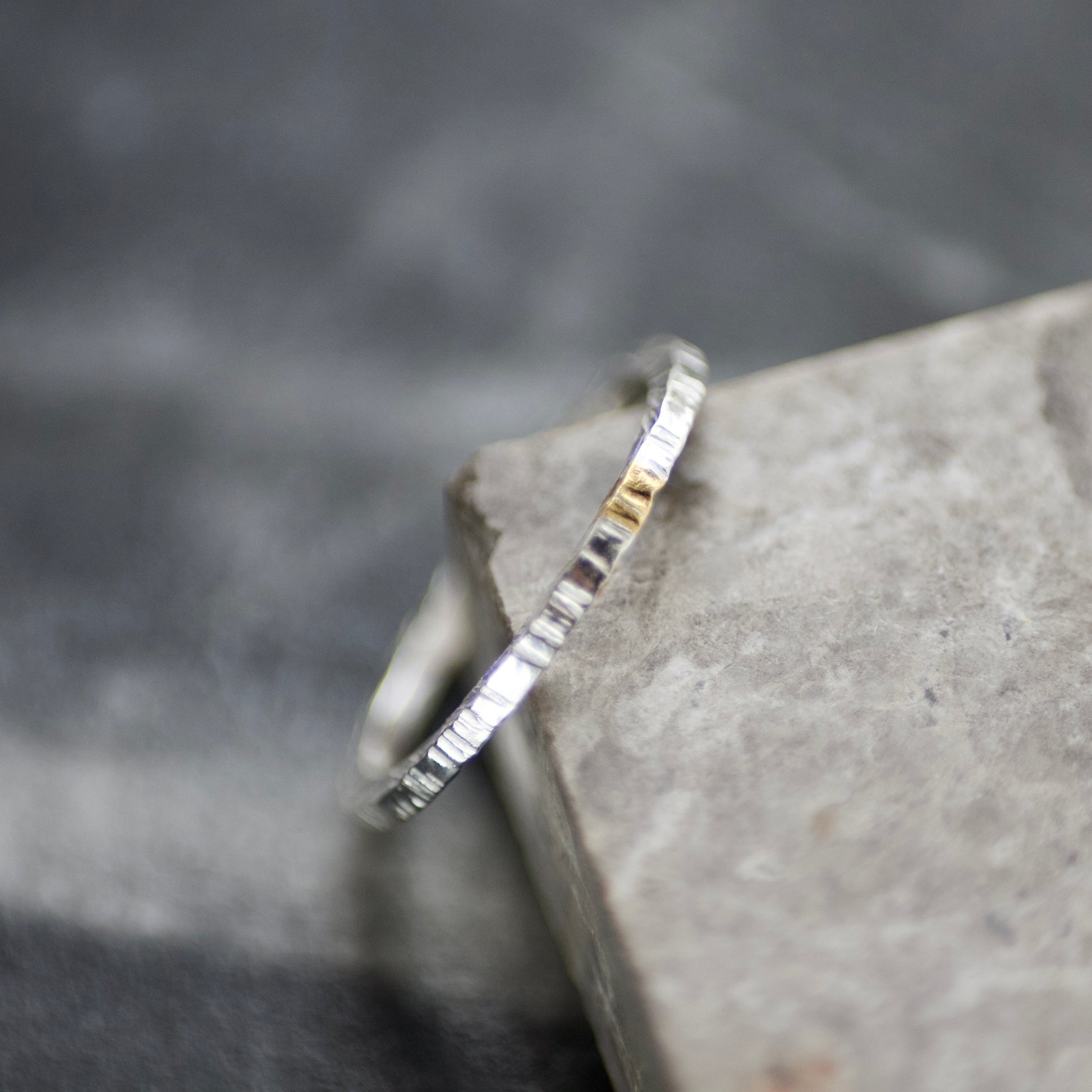 Polished Silver & Gold Linear Textured Skinny Ring image 4