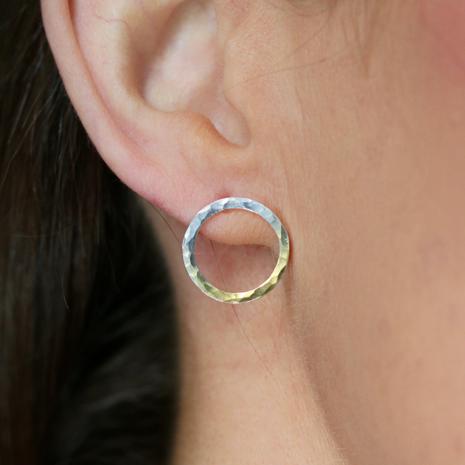 Hammered Circle Hoop Studs image 1