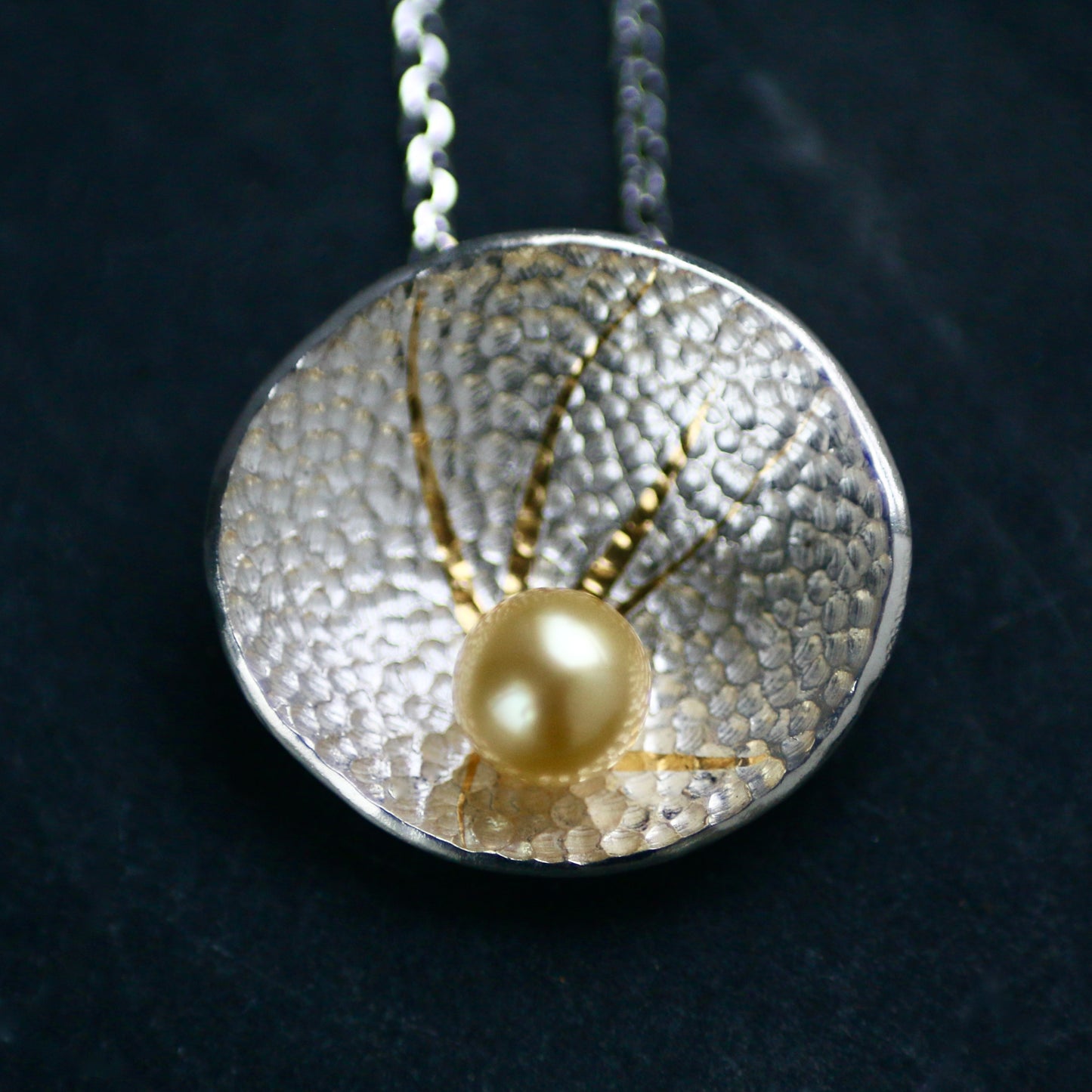 Akoya Pearl Silver & Gold Textured Pendant image 2