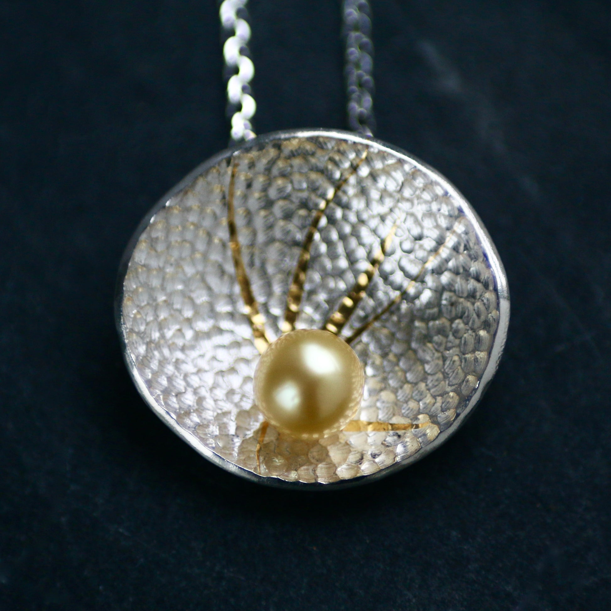 Akoya Pearl Silver & Gold Textured Pendant image 2