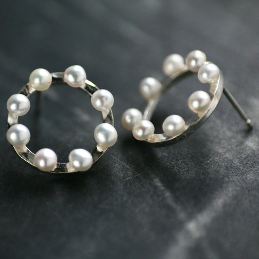 Pearl Silver Circle Studs image 0