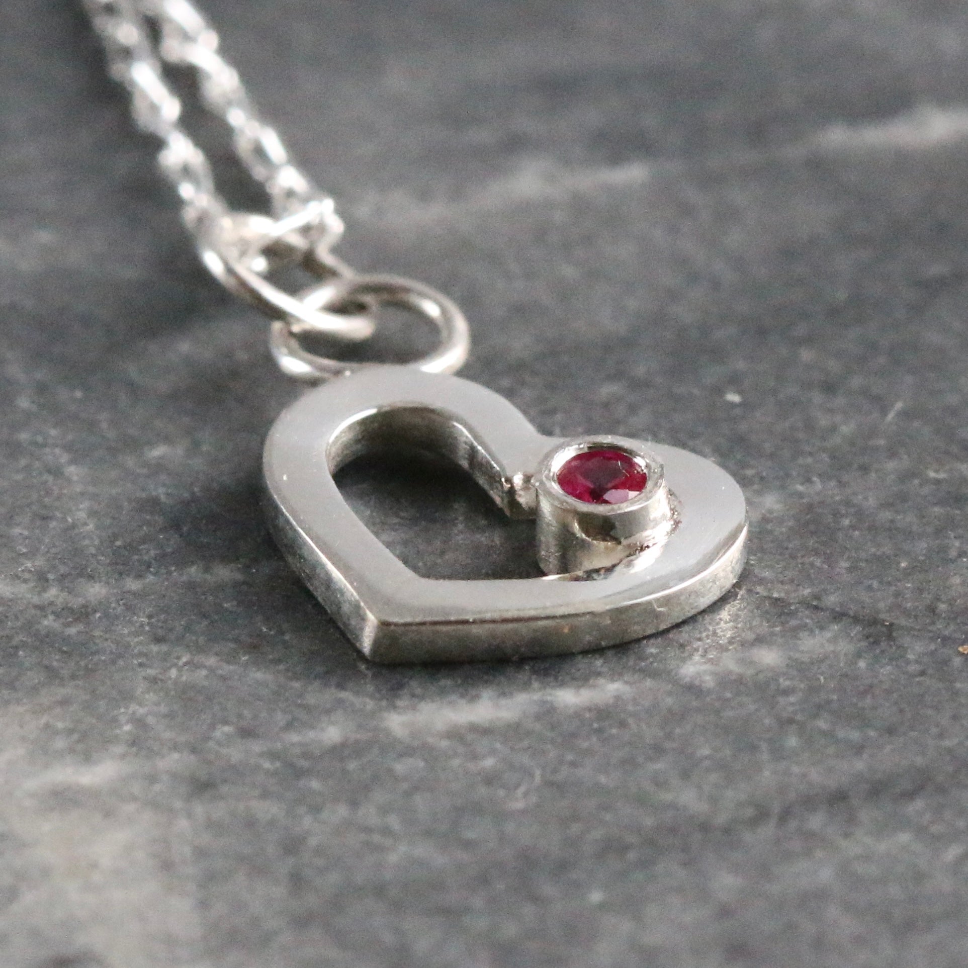 Recycled Solid Silver Open Heart & Ruby Pendant Necklace image 5