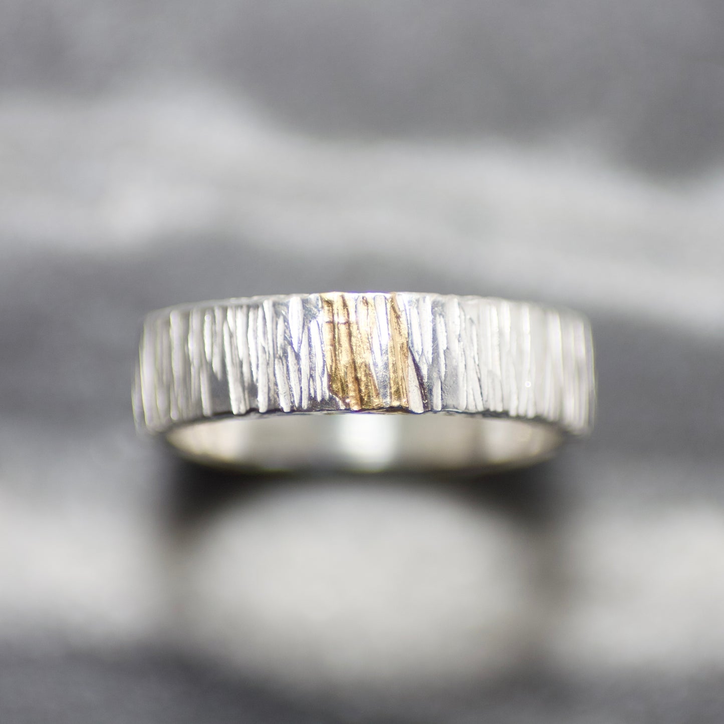 Silver & Gold Linear Textured 4mm Keum Boo Ring image 4