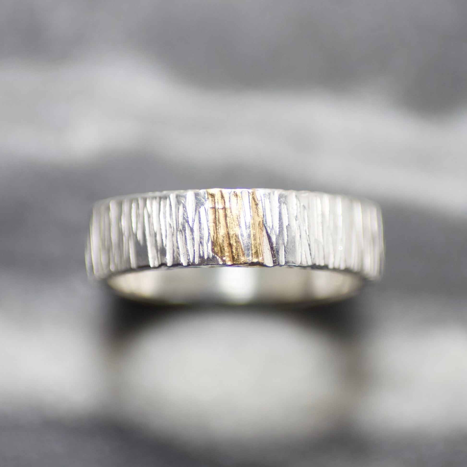 Silver & Gold Linear Textured 4mm Keum Boo Ring image 4