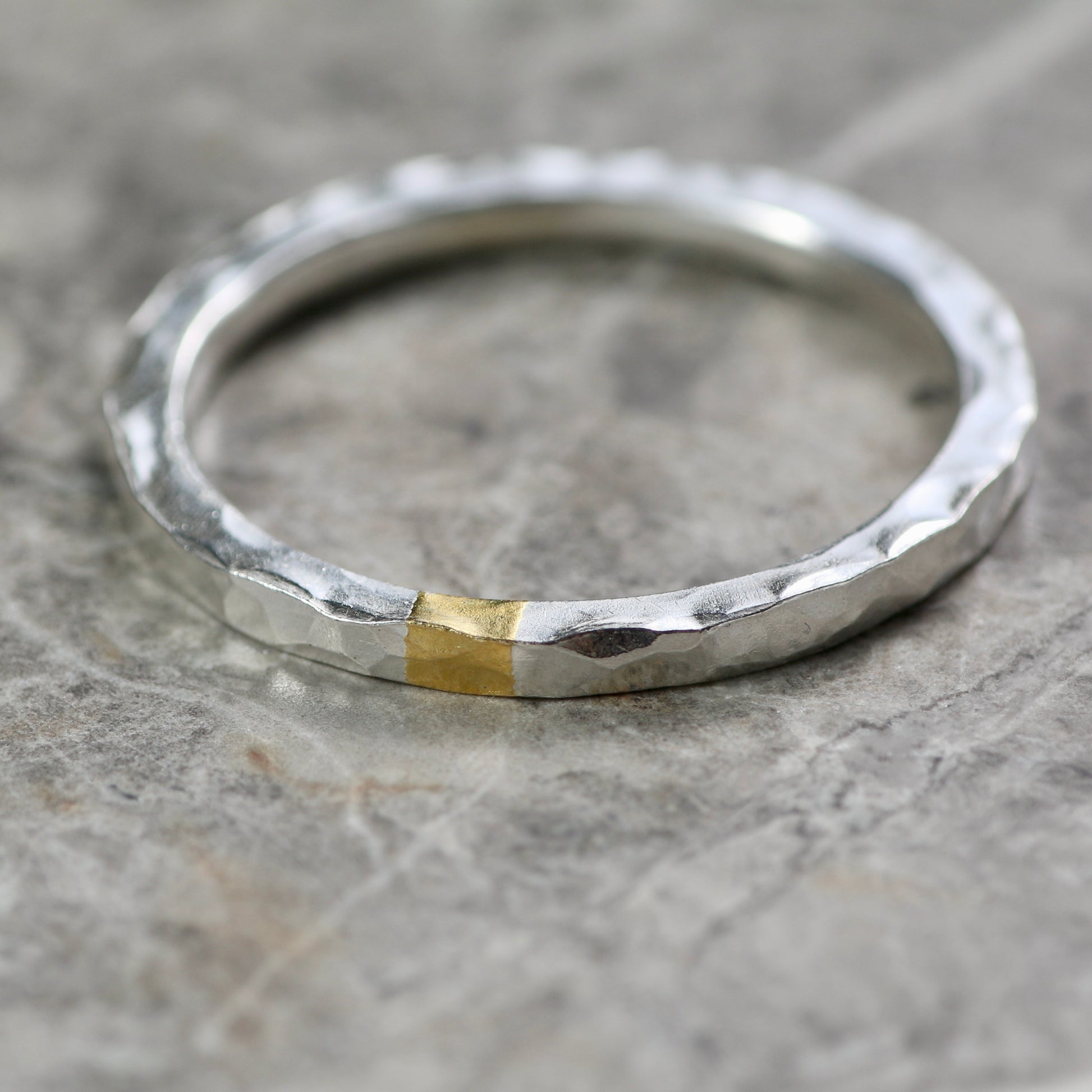 Hammered Silver & Gold 2mm Keum Boo Ring image 1