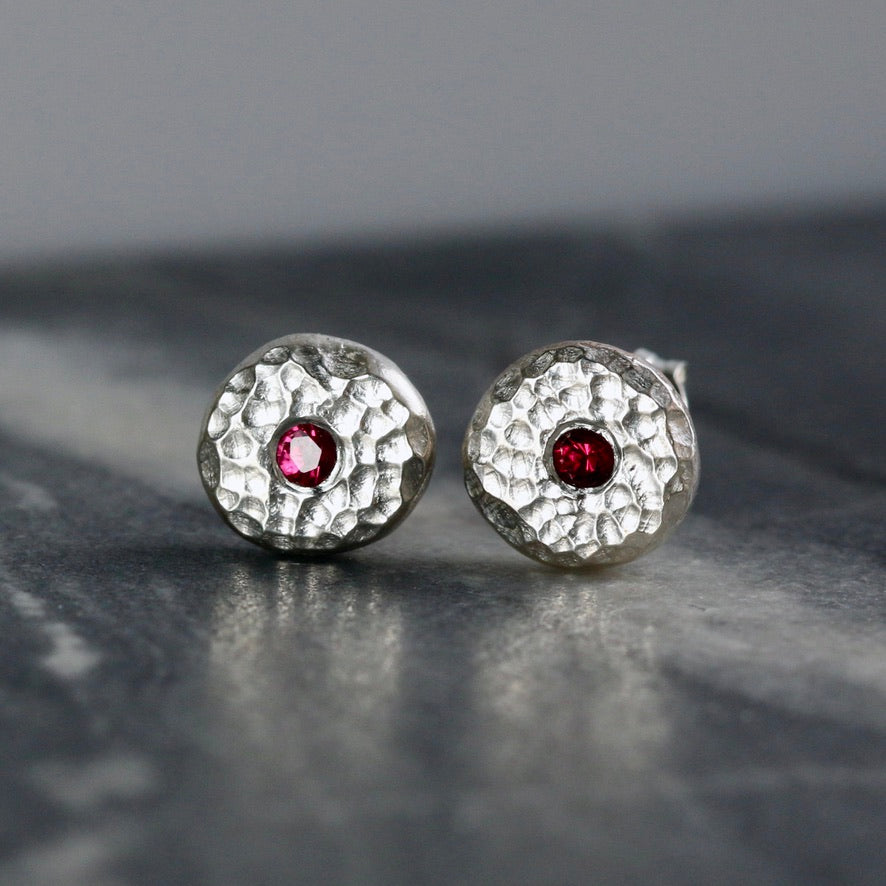 Ruby Solid Silver Pebble Stud Earrings image 0