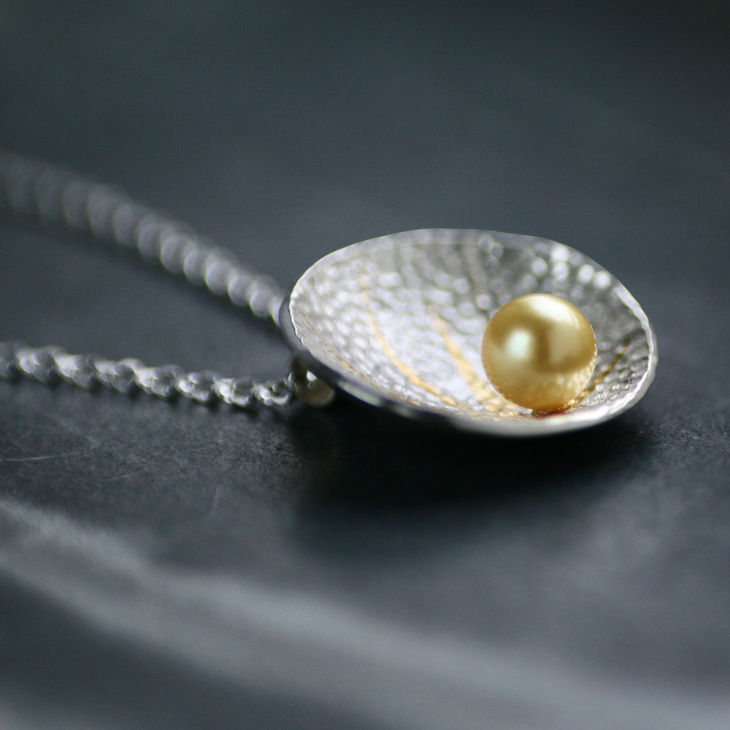 Akoya Pearl Silver & Gold Textured Pendant image 5