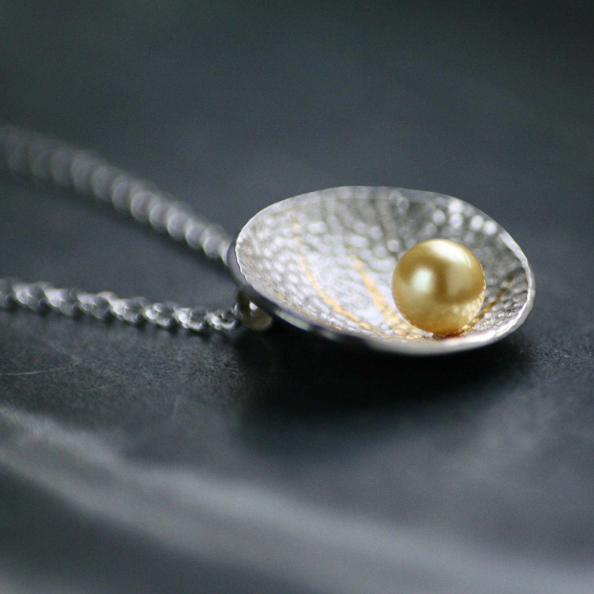 Akoya Pearl Silver & Gold Textured Pendant image 5