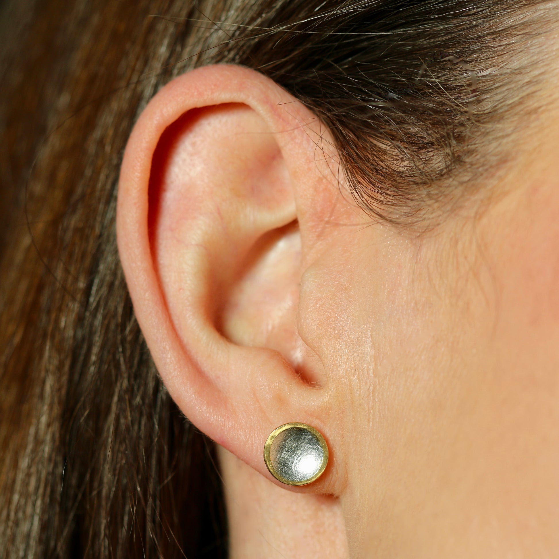 Mini Silver + Gold Concave Disc Studs image 2