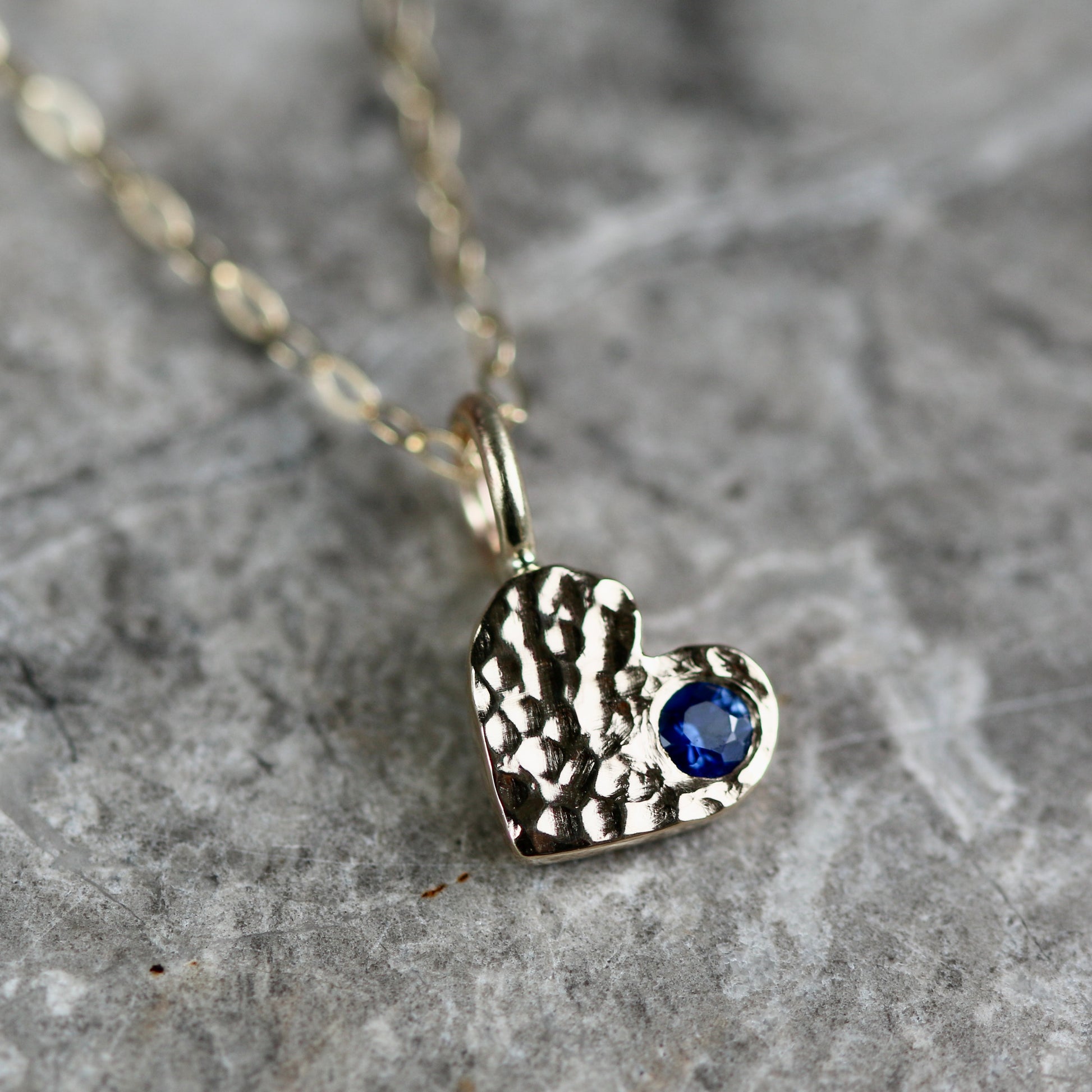 Sapphire & Recycled Solid 9ct Yellow Gold Heart Pendant Necklace image 2