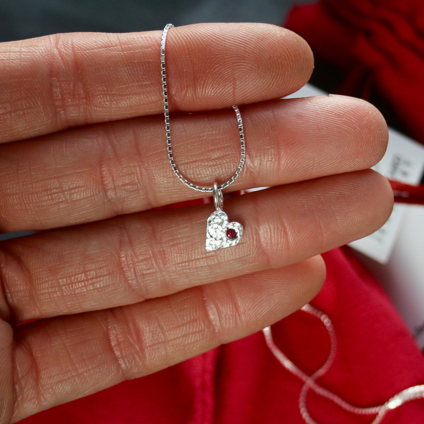 Ruby & Recycled Solid Silver Heart Pendant Necklace image 4