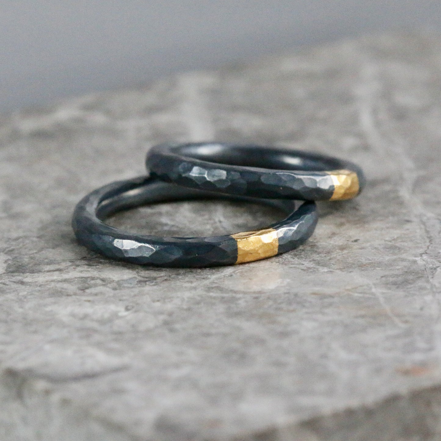 Round 3mm Oxidised Hammered Silver & Gold Ring image 6