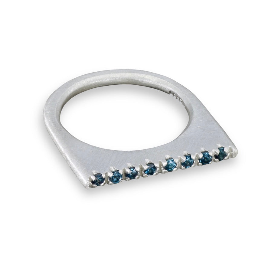 Blue Sapphire Horizontal Pavé Slice Ring image 5