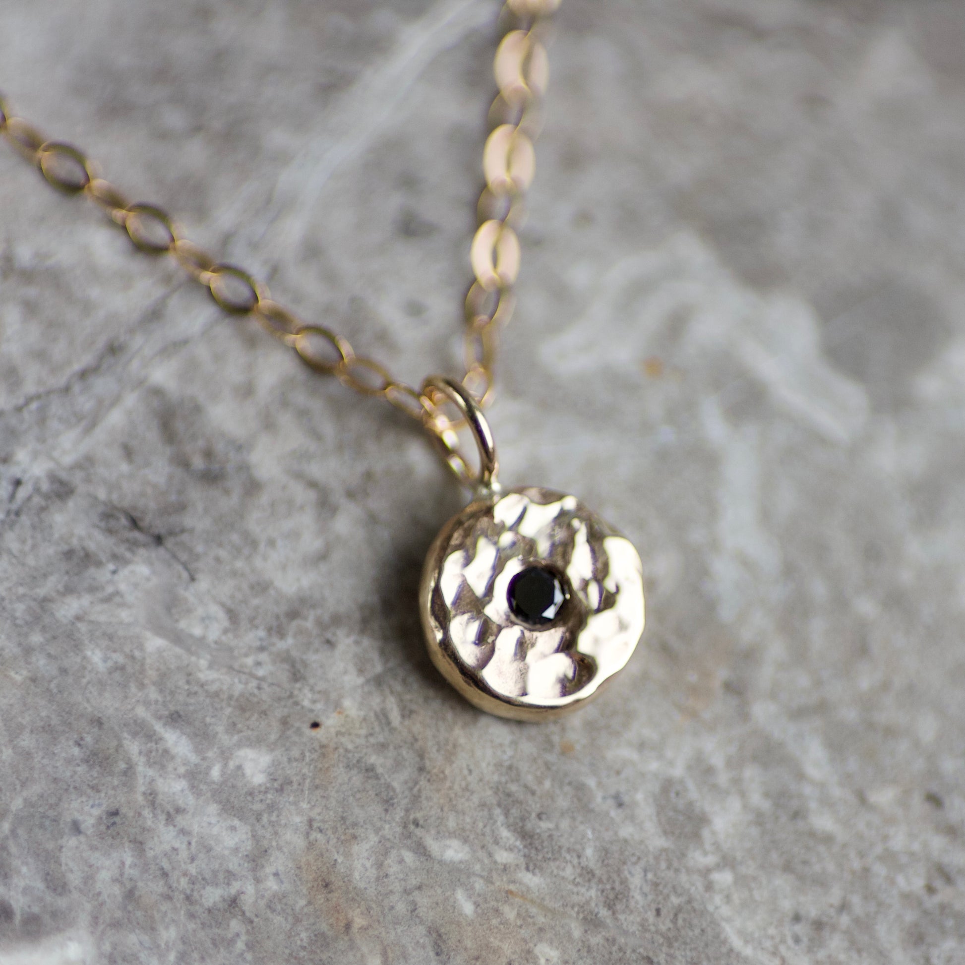 Black Diamond & Recycled Solid 9ct Yellow Gold Pebble Pendant Necklace image 1