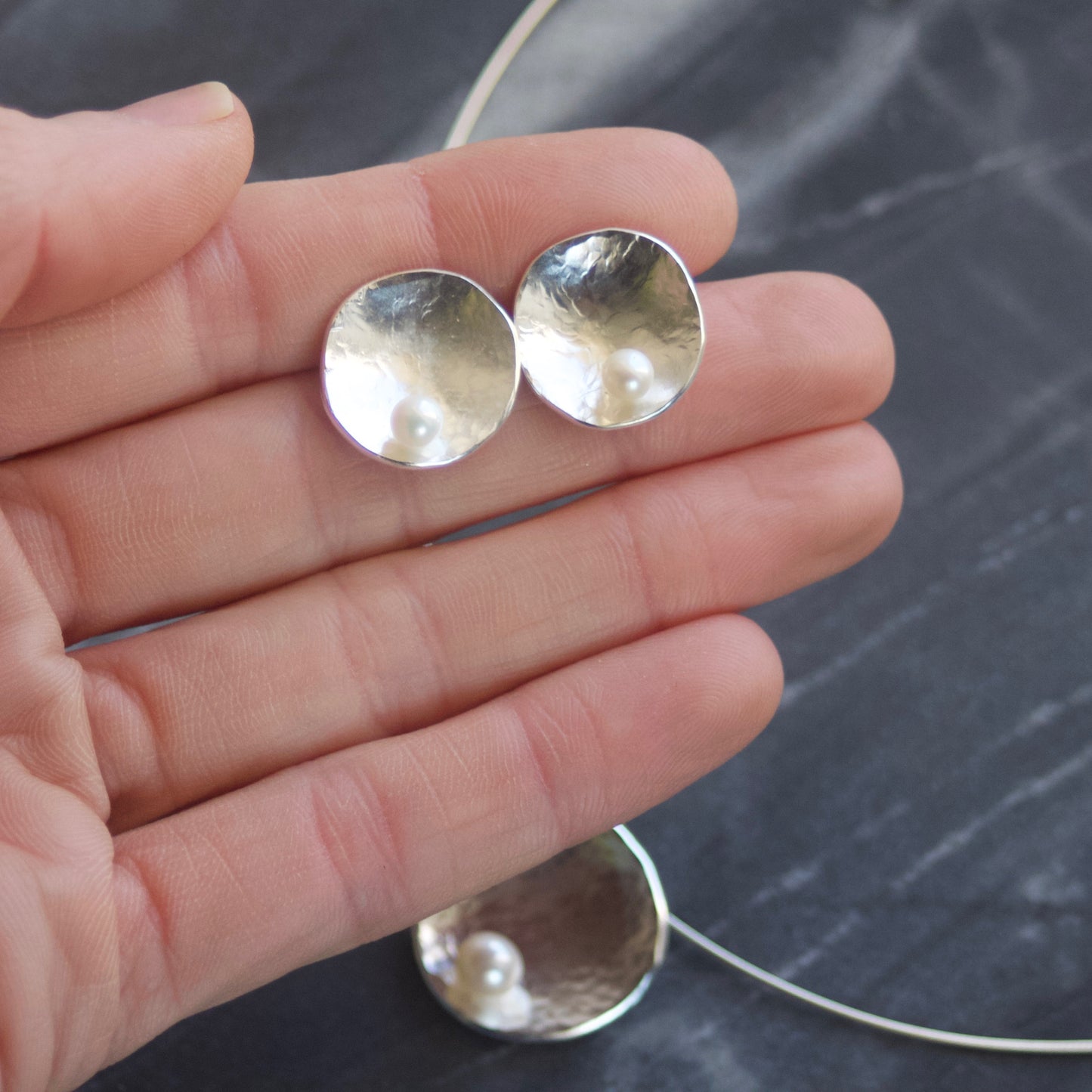 GEOM Pearl & Recycled Sterling Silver Stud Earrings image 5