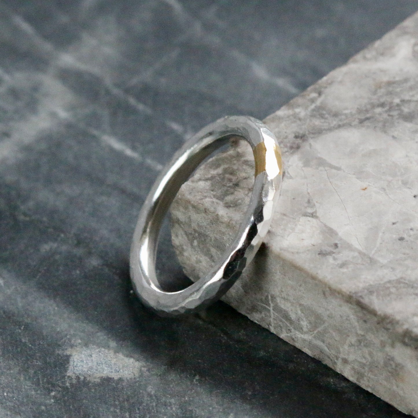 Round 3mm Hammered Silver & Gold Keum Boo Ring image 1