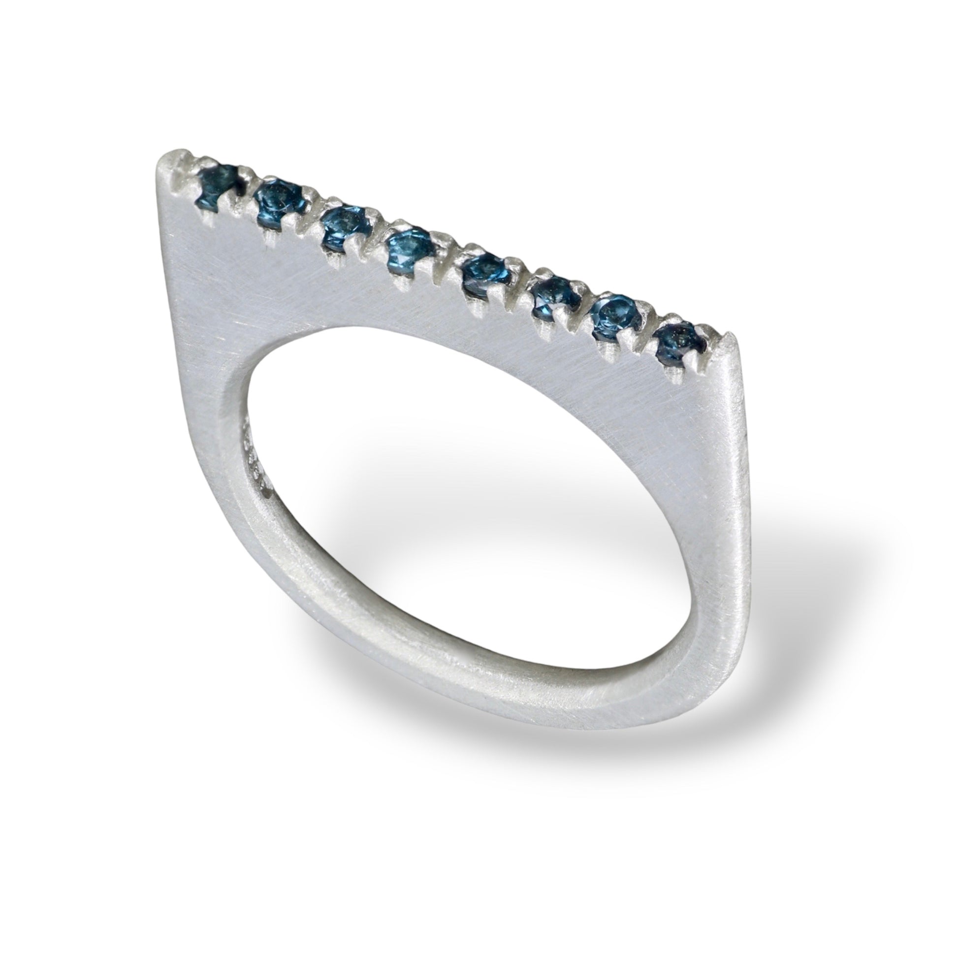 Blue Sapphire Horizontal Pavé Slice Ring image 0