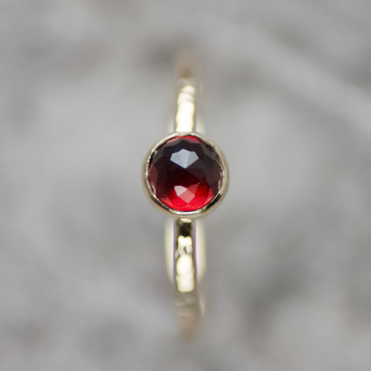 Solid 9ct Gold & Red Almandine Garnet Skinny Stacking Ring UK Size N ½ image 3