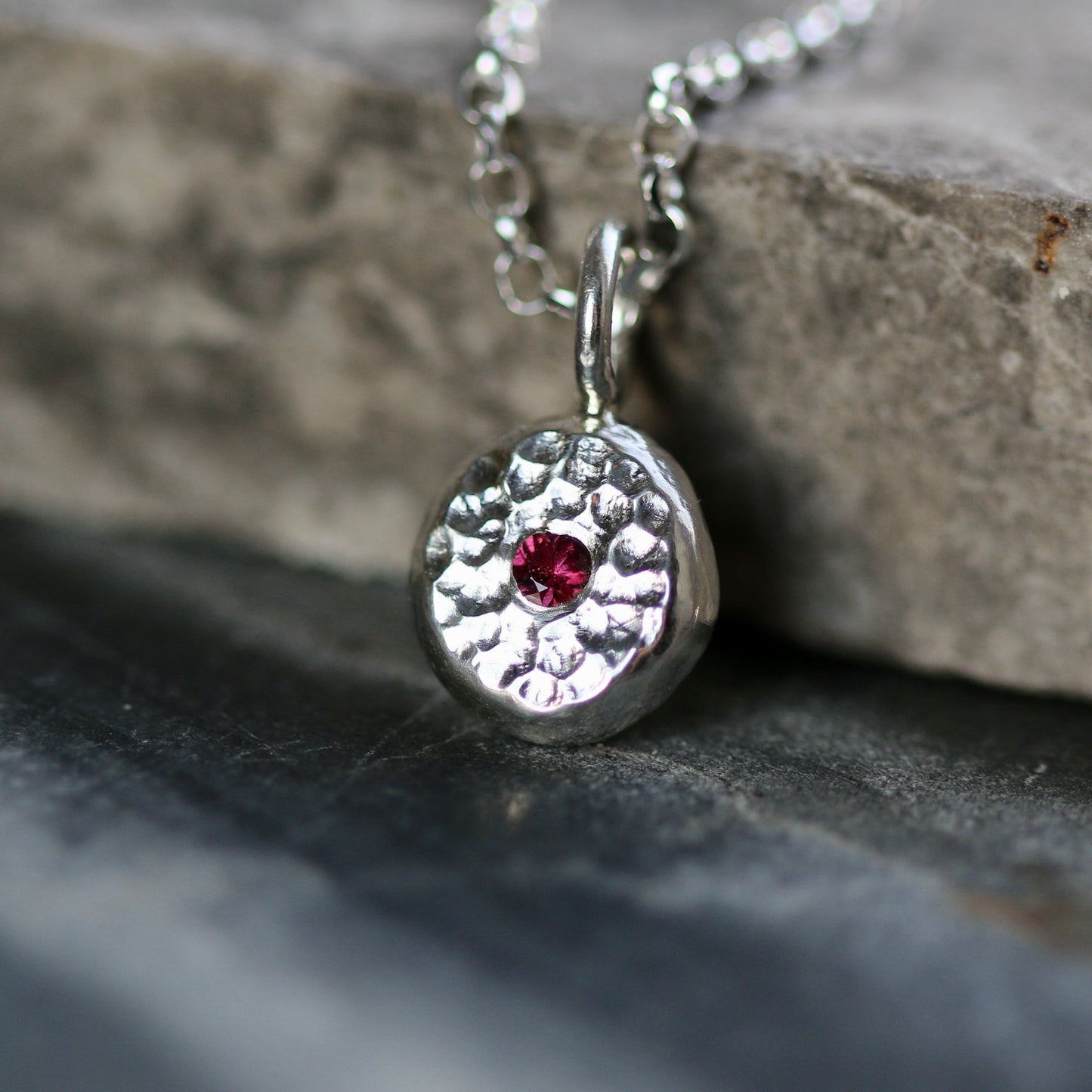 Solid Silver Pebble & Ruby Pendant Necklace image 2