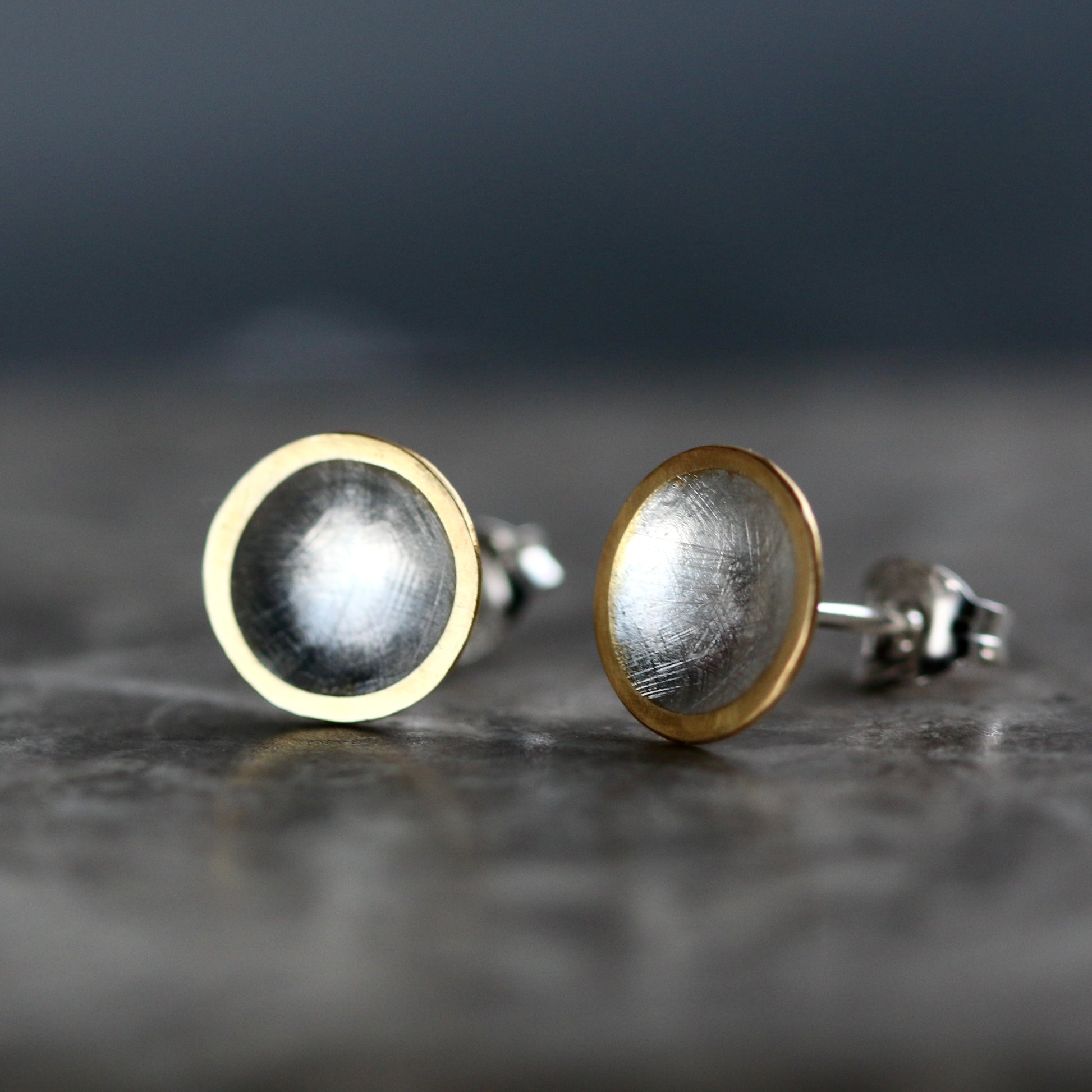 Mini Silver + Gold Concave Disc Studs image 0