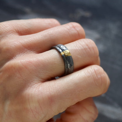 Oxidised Hammered Silver & Gold Skinny Ring image 8