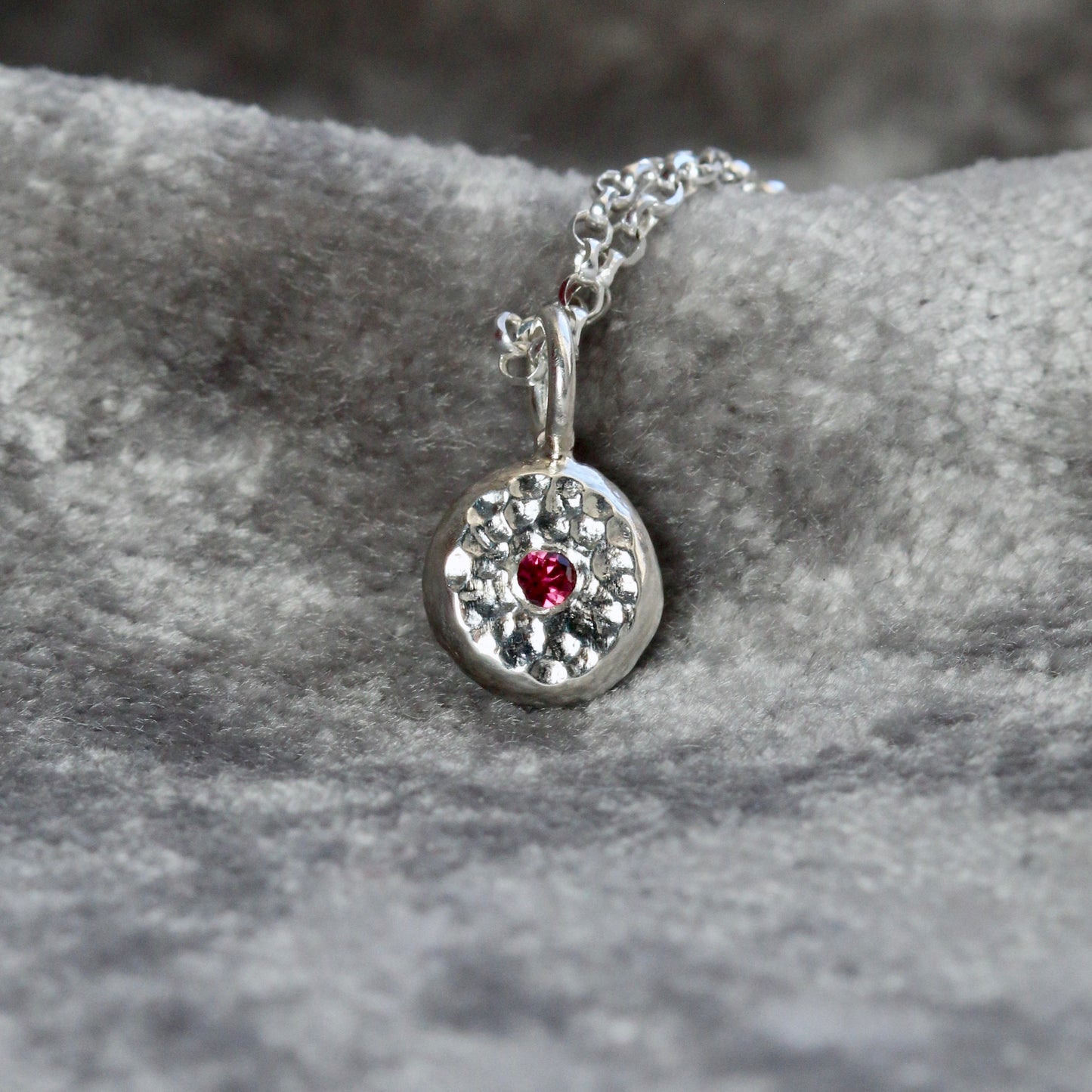 Solid Silver Pebble & Ruby Pendant Necklace image 0