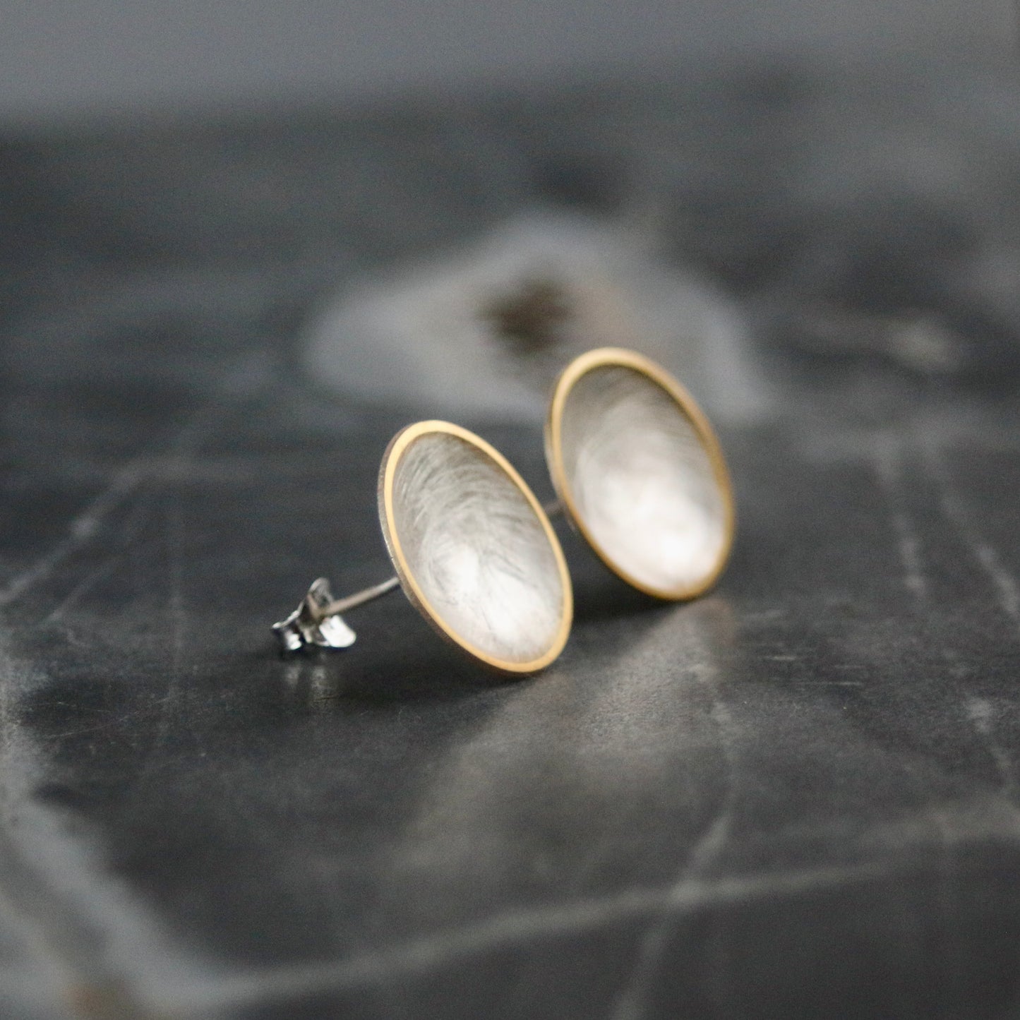 Large Silver + Gold Concave Disc Studs image 2