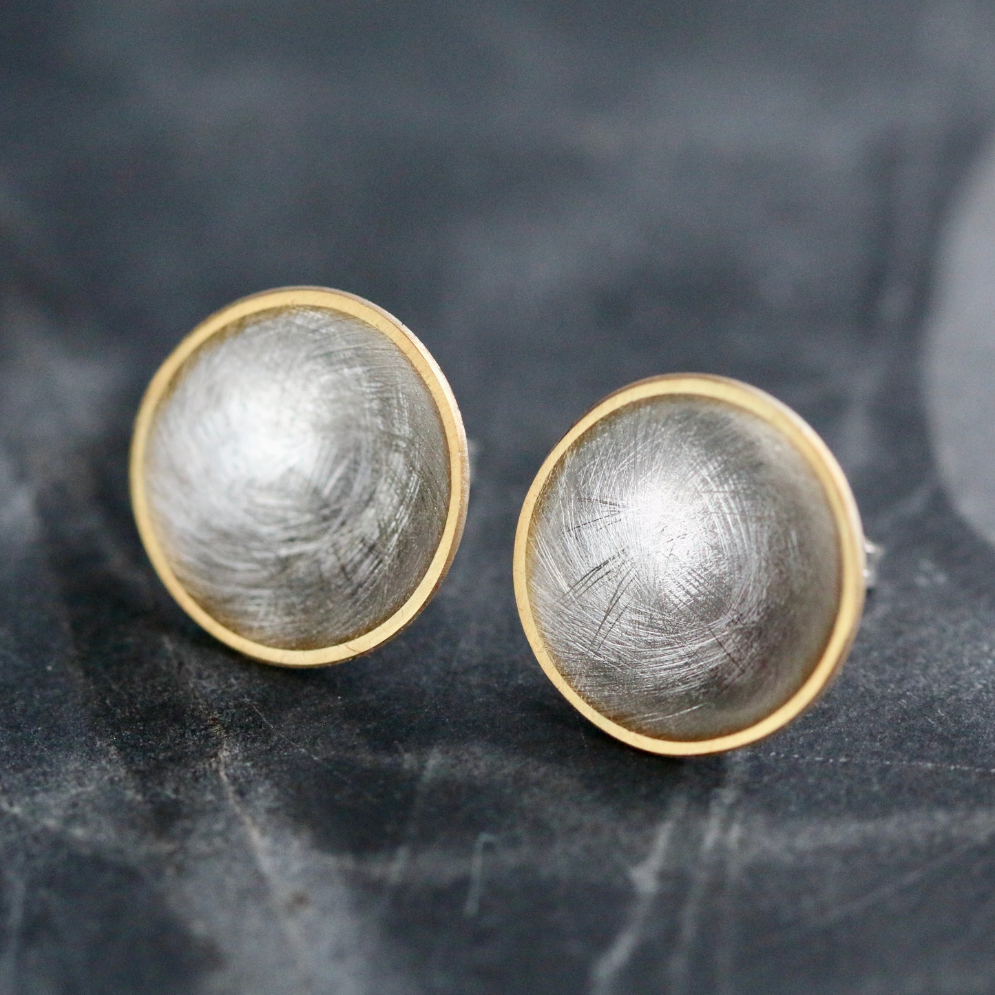 Large Silver + Gold Concave Disc Studs image 1