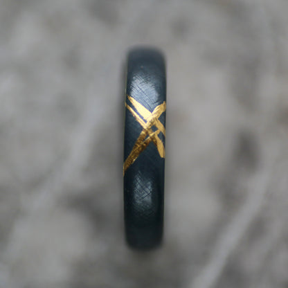 Oxidised Cross Hatch Silver & Gold Textured Chunky Ring image 2