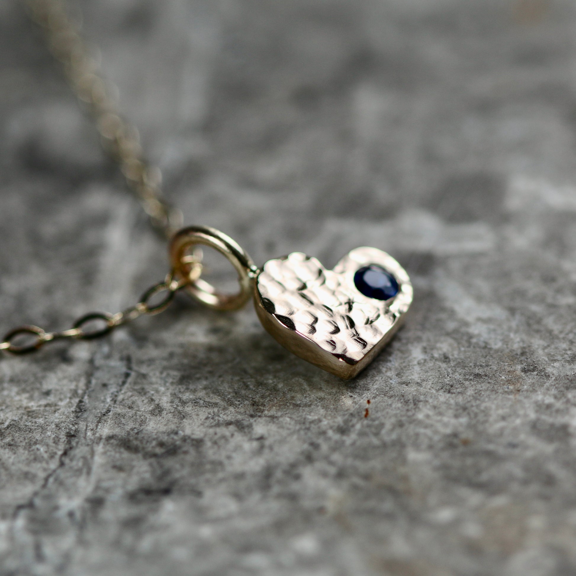 Sapphire & Recycled Solid 9ct Yellow Gold Heart Pendant Necklace image 1