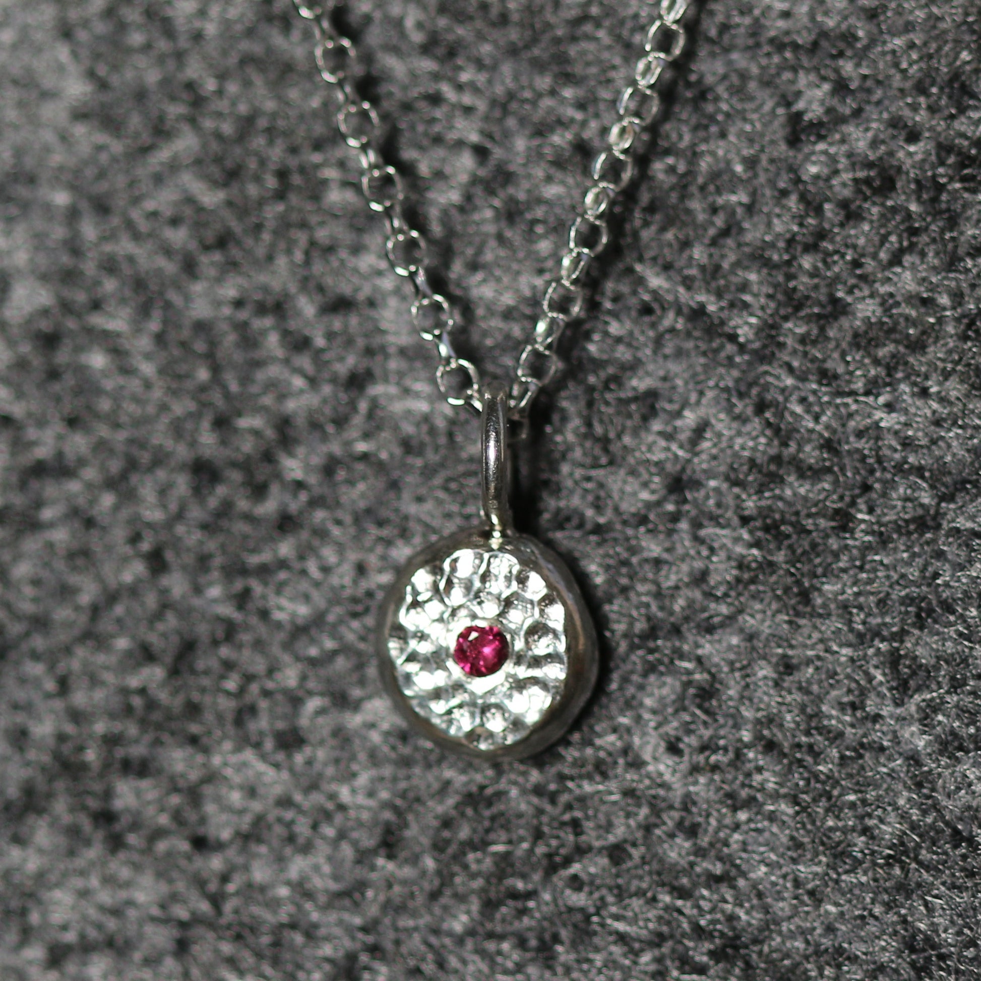 Solid Silver Pebble & Ruby Pendant Necklace image 3