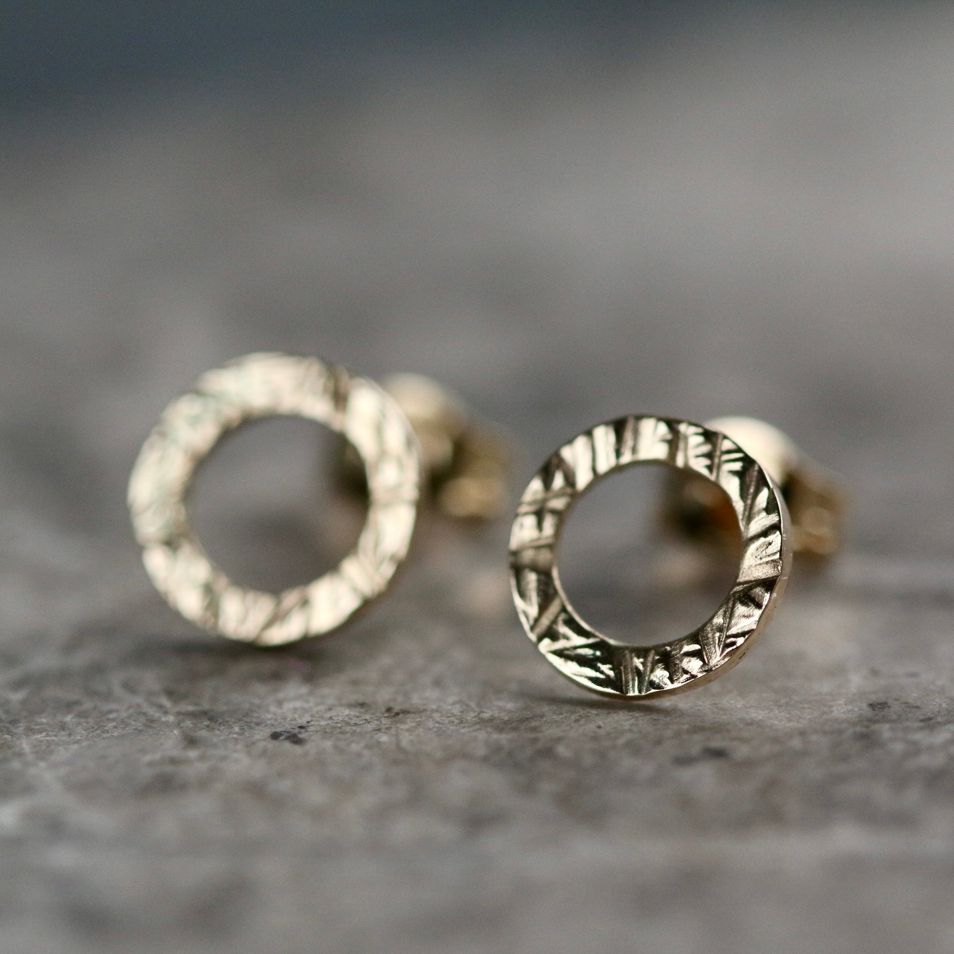 Solid Mini Linear Textured 9ct Yellow Gold Halo Studs image 2