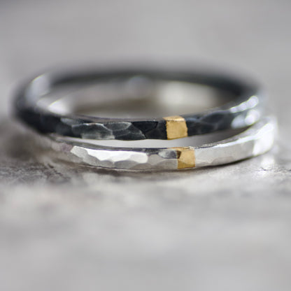 Oxidised Hammered Silver & Gold Skinny Ring image 1