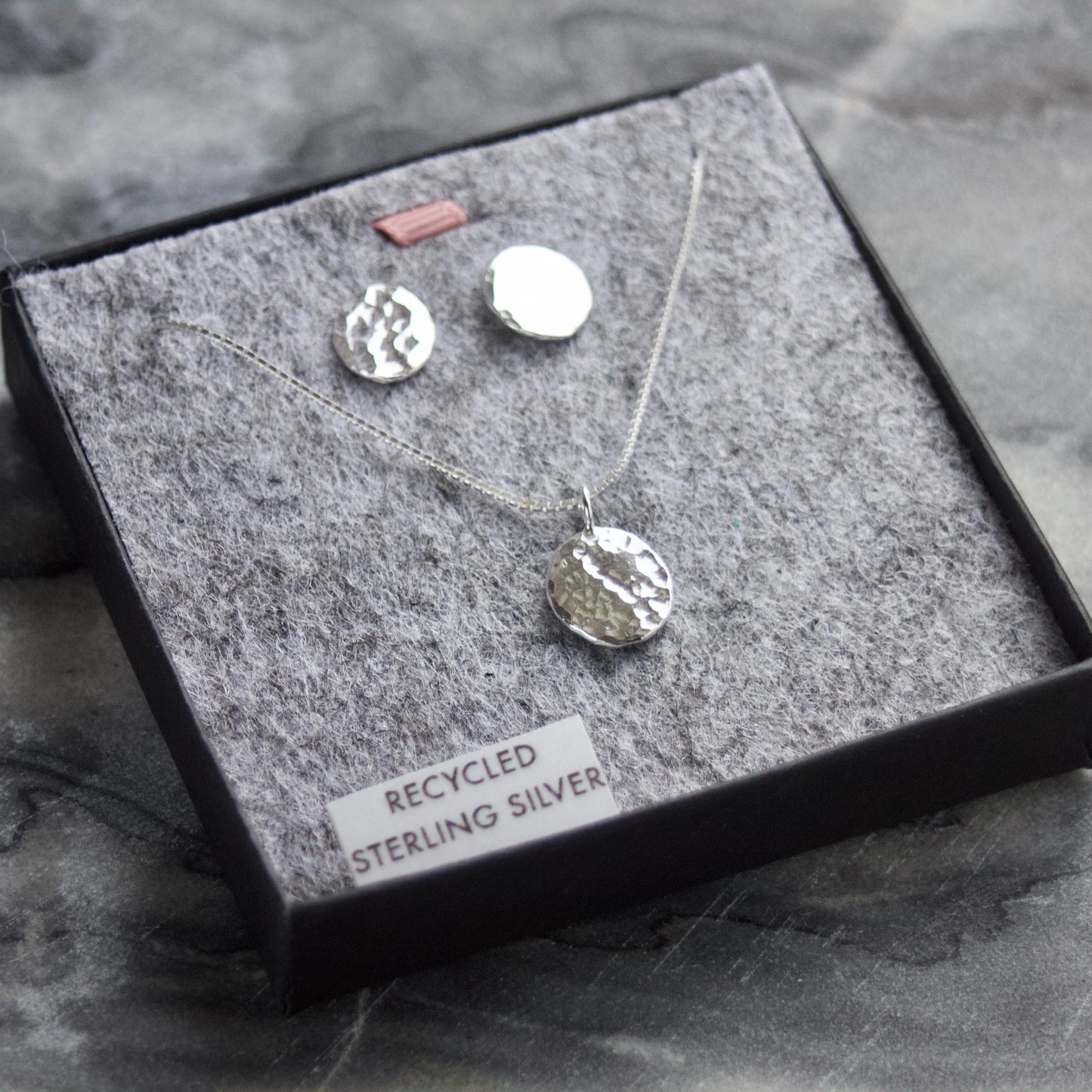Hammered Recycled Silver Necklace & Earrings Gift Set image 1