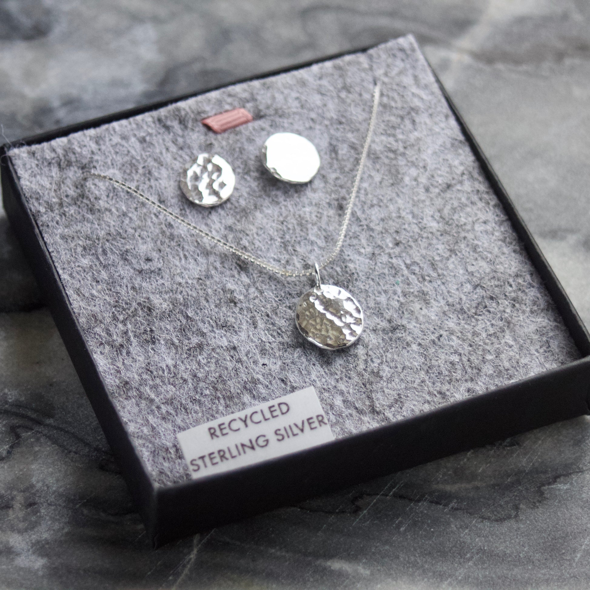 Hammered Recycled Silver Necklace & Earrings Gift Set image 1