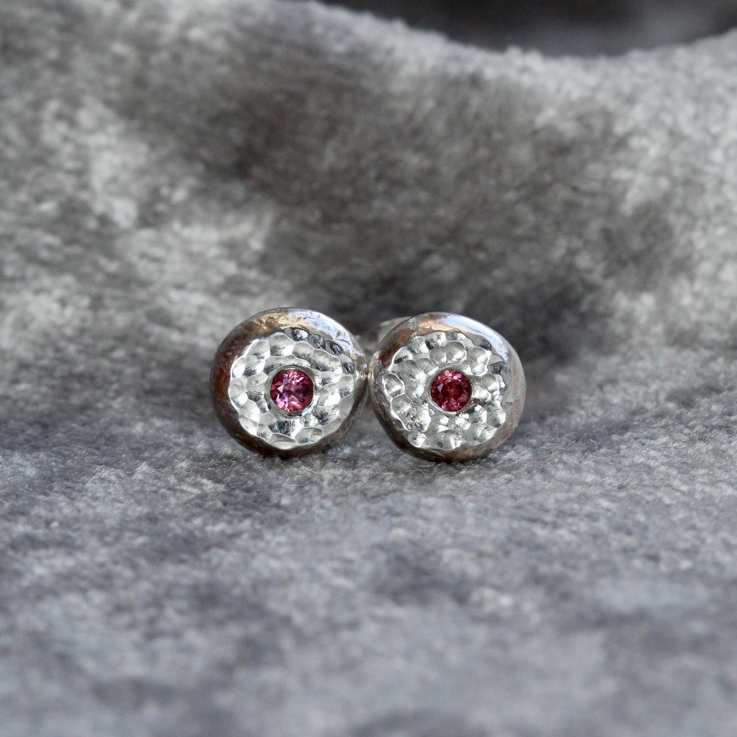 Pink Sapphire Solid Silver Pebble Stud Earrings image 1
