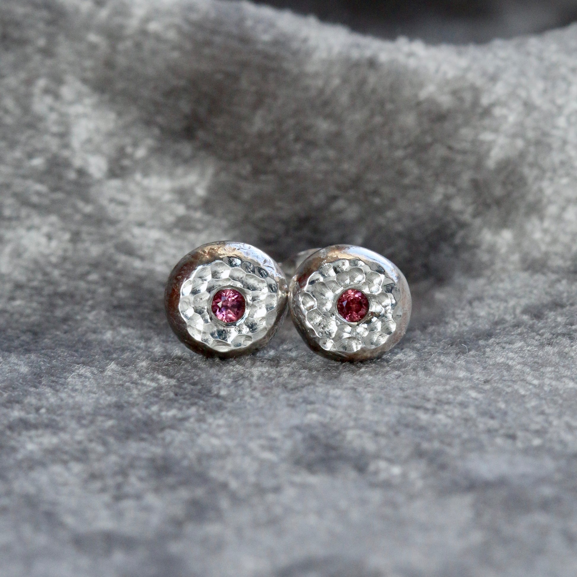 Pink Sapphire Solid Silver Pebble Stud Earrings image 1