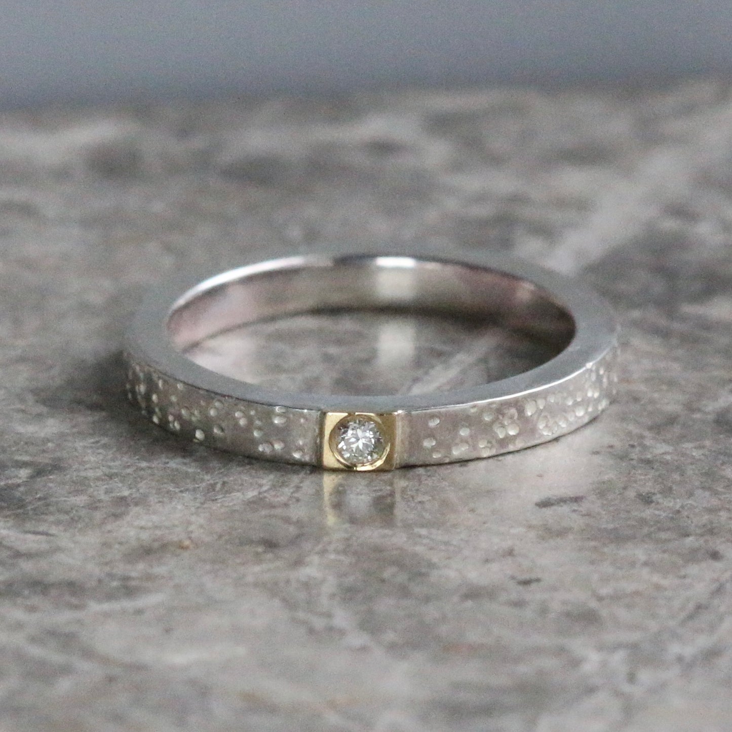 Diamond Silver + 18ct Gold Dot Ring UK Ring Size M image 2