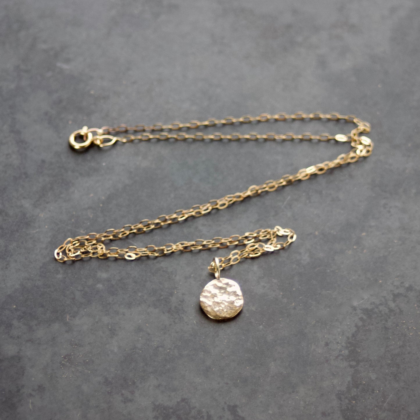 Solid Recycled 9ct Gold Hammered Disc Pendant Necklace image 2